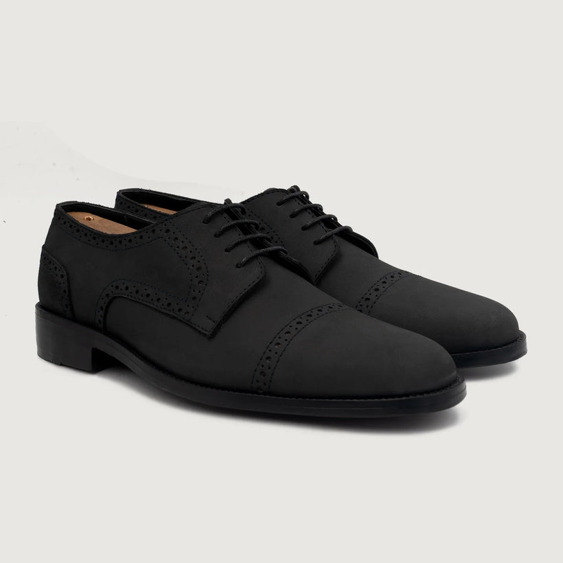 Dirk Brogues Derby Noir Nubuck Leather Shoes pour Homme