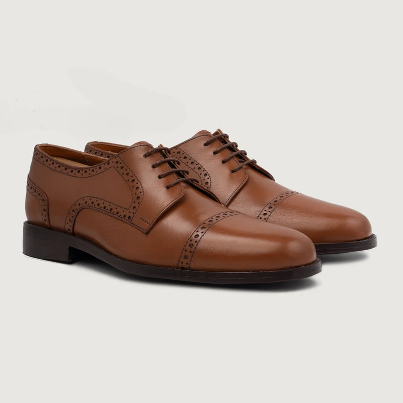 Dirk Brogues Derby Camel Leather Shoes pour Homme