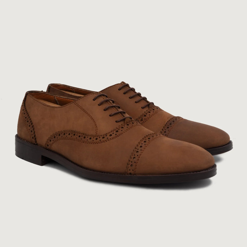 Grisson Brogues Oxford Oil Pull-up Marron Leather Shoes pour Homme