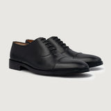 Professor Oxford Black Leather Shoes For Men in Black Full-Grain Leather - Lateral Side Profile View | Buy Online