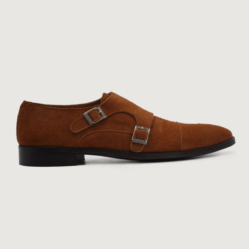 Brown Goatskin Suede Leather Shoes - Goodyear Welt Construction & Front Toe Box Detail