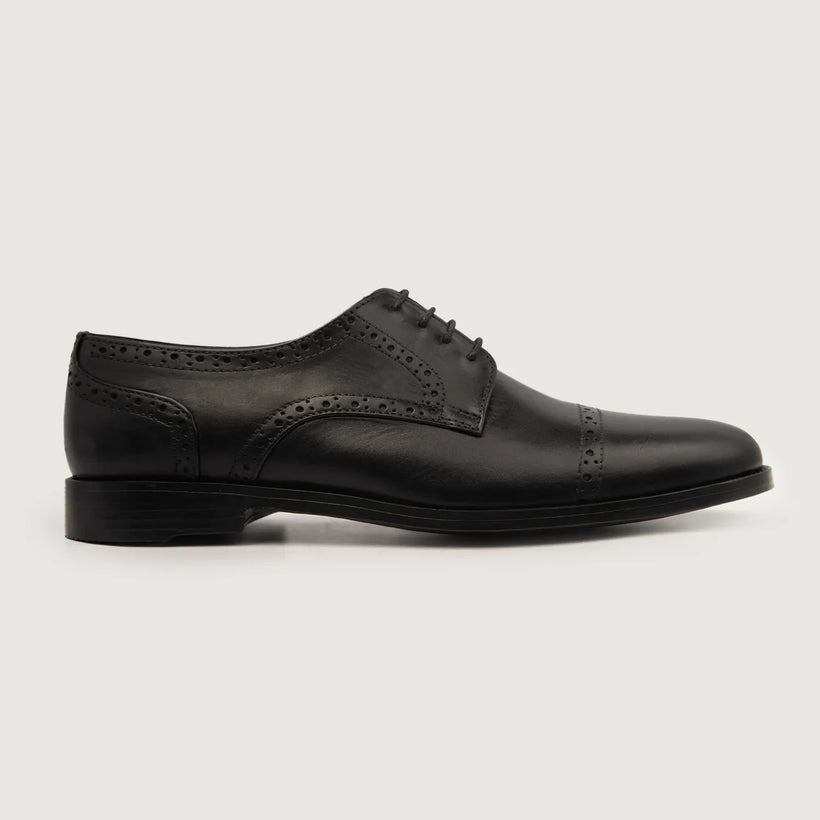 Dirk Brogues Derby Noir Leather Shoes pour Homme