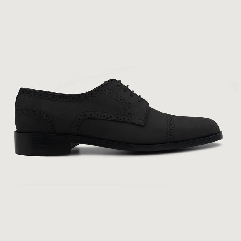 Dirk Brogues Derby Noir Nubuck Leather Shoes pour Homme