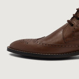 Close-Up Detail of Classic Collar & Heavy-Duty Zipper Hardware on Duster Brogues Derby Brown Leather Boots