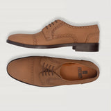 Dirk Brogues Derby Brown Nubuck Leather Shoes For Men - Reinforced Heel Counter & Precision Double-Row Stitching Detail