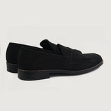 Baxton Black Suede Leather Loafers For Men - Reinforced Heel Counter & Precision Double-Row Stitching Detail