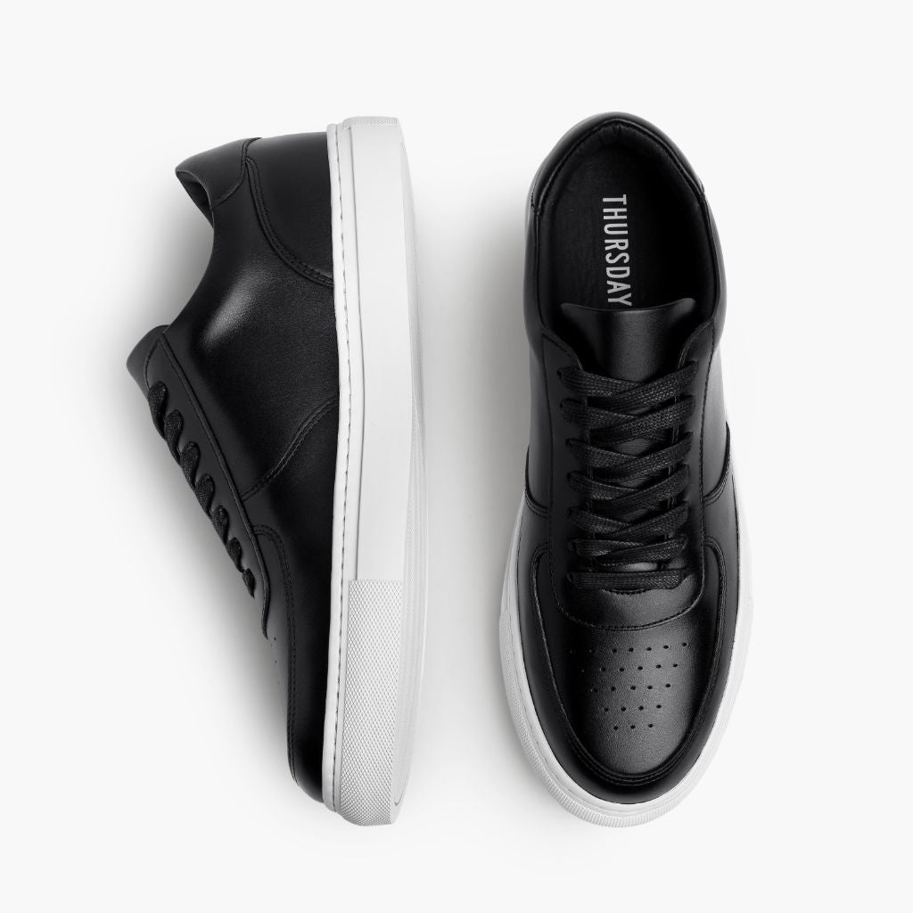 Court Noir Baskets en cuir pour Homme - Contrefort de talon renforcé & surpiqûres doubles de précision