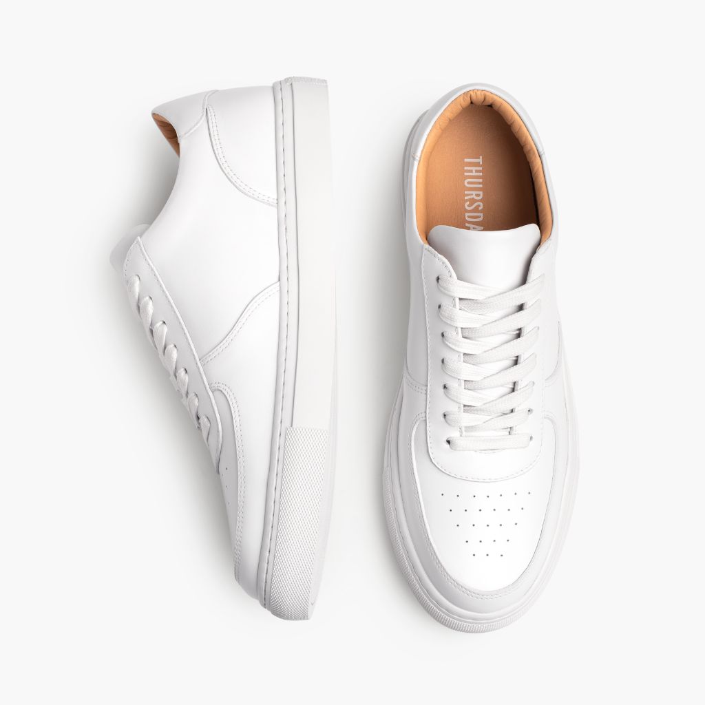 Court Blanc Baskets en cuir pour Homme - Contrefort de talon renforcé & surpiqûres doubles de précision