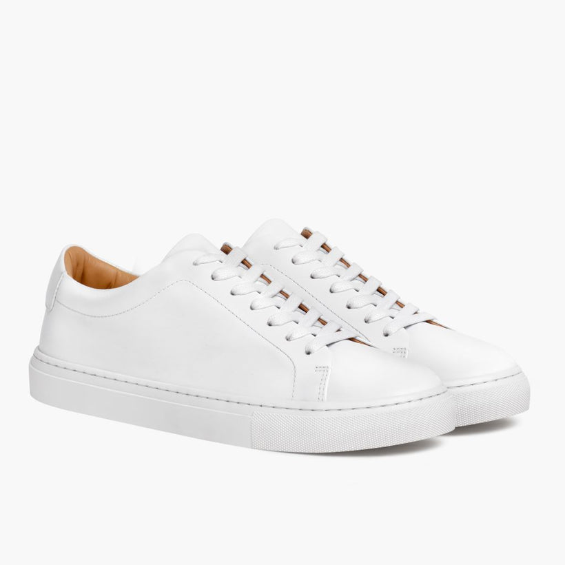Encore White Leather Sneakers in White Full-Grain Leather - Lateral Side Profile View | Buy Online