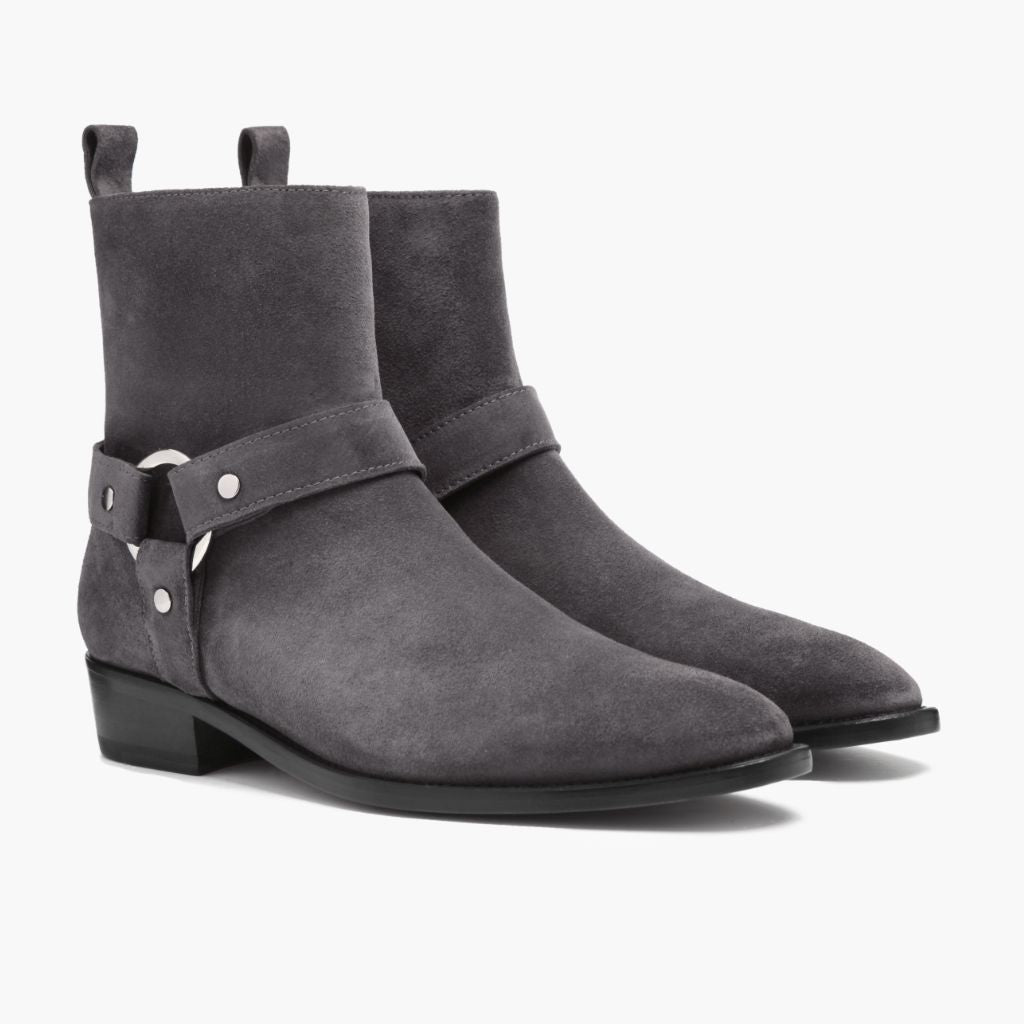 Harness Gris Suede Bottines en cuir pour Homme in Grey Goatskin Suede - Vue de profil | Acheter en ligne