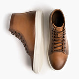 Premier High Top Toffee Leather Sneakers For Men - Reinforced Heel Counter & Precision Double-Row Stitching Detail