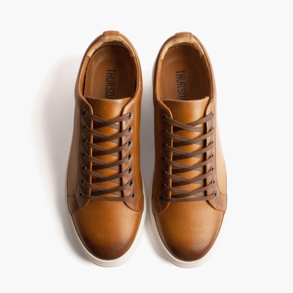 Premier Low Top Caramel Baskets en cuir pour Homme For Men - Contrefort de talon renforcé & surpiqûres doubles de précision