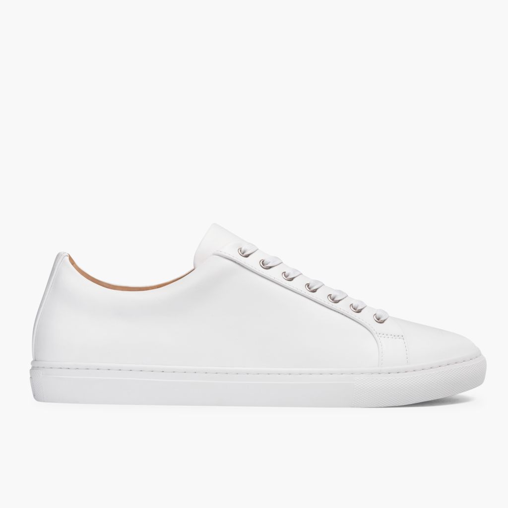 White Full-Grain leather Sneakers - Montage cousu Goodyear & détail de l'embout avant