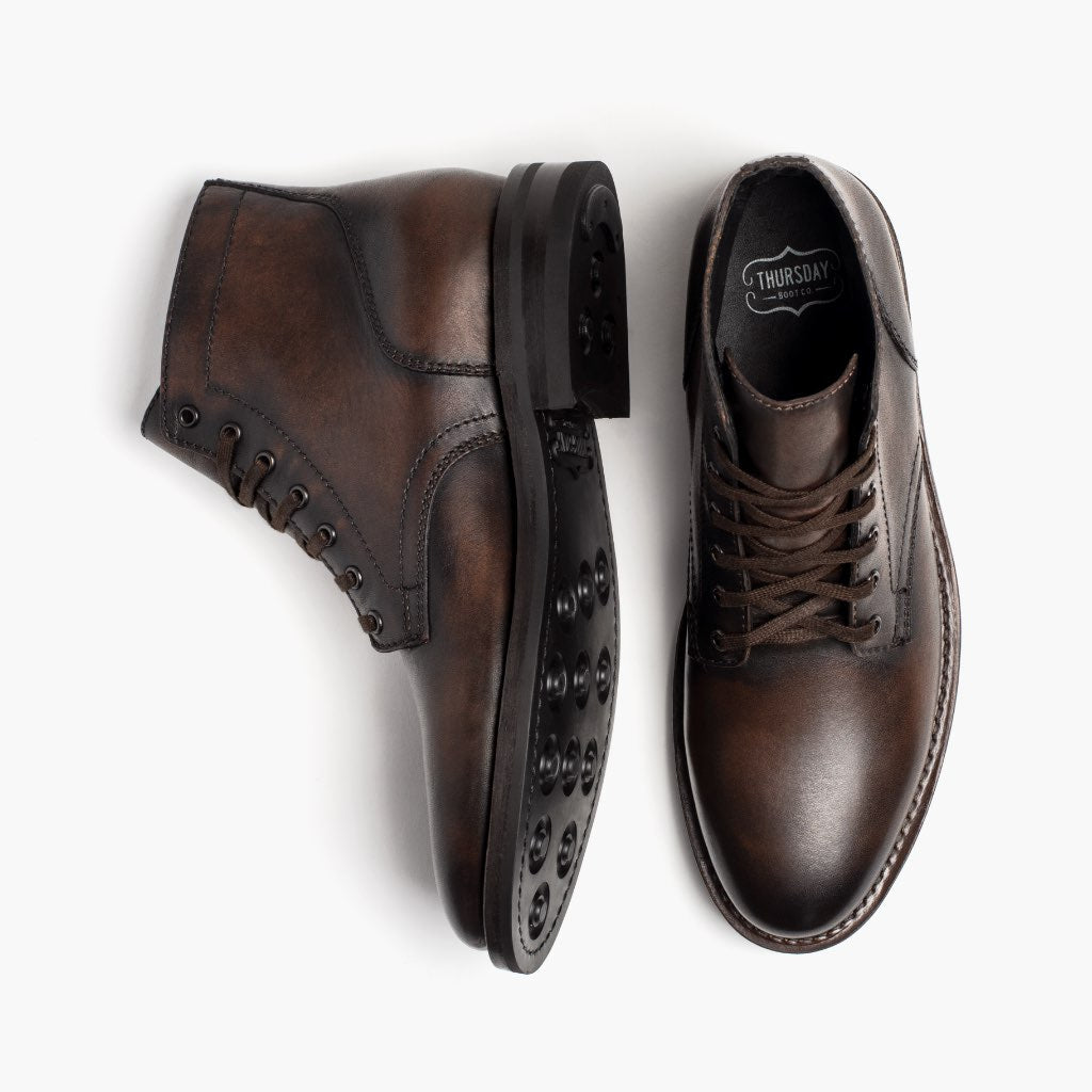 President Café Noir Bottines en cuir pour Homme For Men - Contrefort de talon renforcé & surpiqûres doubles de précision