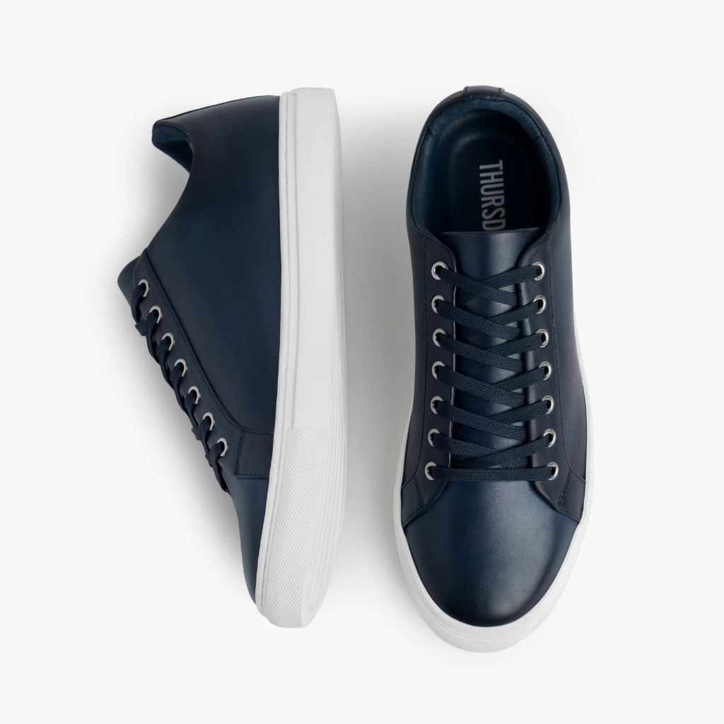 Premier Low Top Deep Bleu Baskets en cuir pour Homme For Men - Contrefort de talon renforcé & surpiqûres doubles de précision