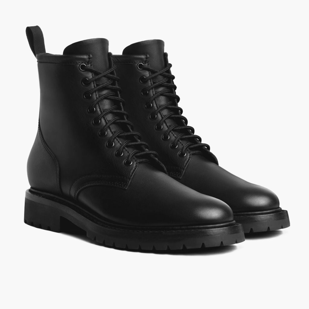 Stomper Noir (No Zipper) Bottines en cuir pour Homme For Men - Contrefort de talon renforcé & surpiqûres doubles de précision