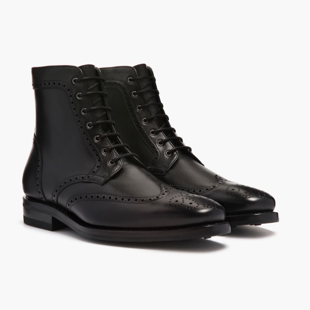 Wingtip Noir Bottines en cuir pour Homme For Men en cuir de vachette noir véritable - Vue de profil | Acheter en ligne
