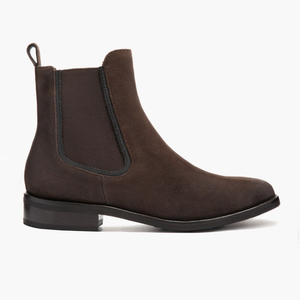 Duchess Marron Foncé Suede Bottines en cuir pour Femme in Dark Brown Goatskin Suede - Vue de profil | Acheter en ligne