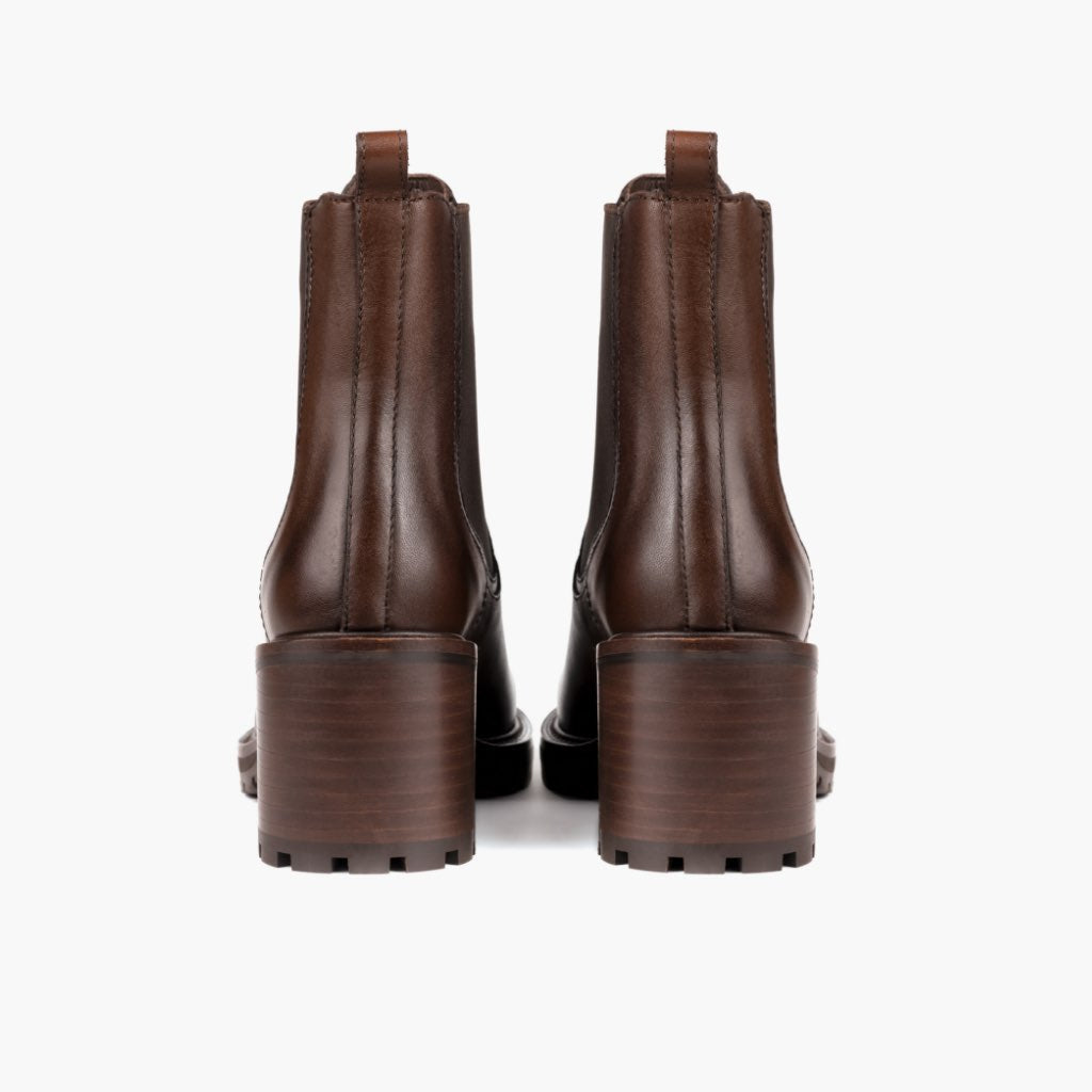 Knockout Chocolate Leather Boots - Reinforced Heel Counter & Precision Double-Row Stitching Detail