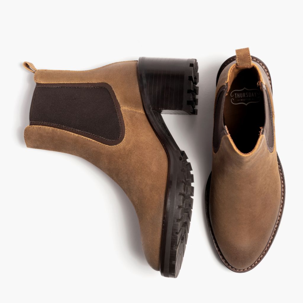 High-Traction Rubber Outsole & Lug Tread Pattern on Knockout Safari Bottines en cuir pour Femme