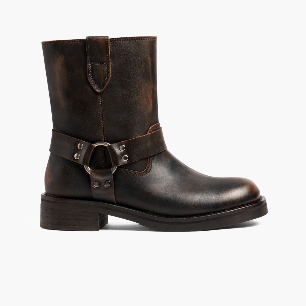 Outlaw Marron Vintage Bottines en cuir pour Femme in Vintage Brown Full-Grain Leather - Vue de profil | Acheter en ligne