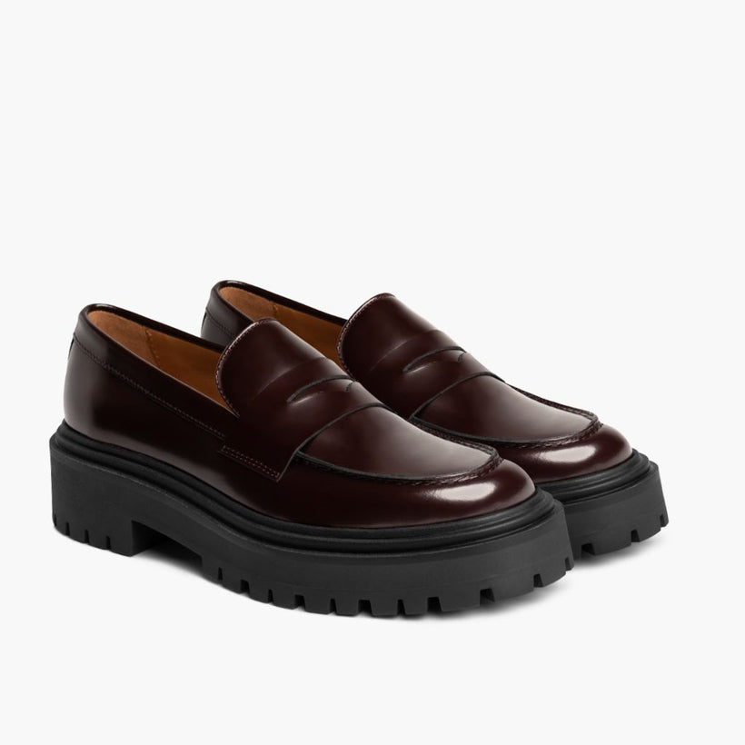 Penny Platform Bordeaux Leather Boots pour Femme