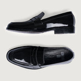 Baxton Black Patent Leather Loafers For Men - Reinforced Heel Counter & Precision Double-Row Stitching Detail