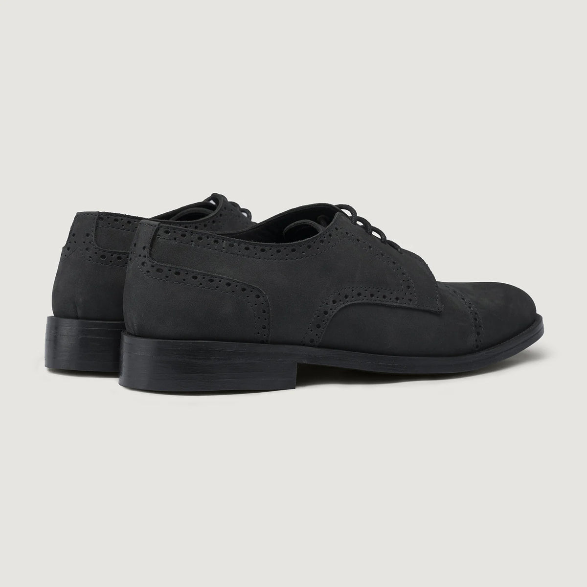High-Traction Rubber Outsole & Lug Tread Pattern on Dirk Brogues Derby Matte Black Nubuck Leather Shoes StudGuard For Men