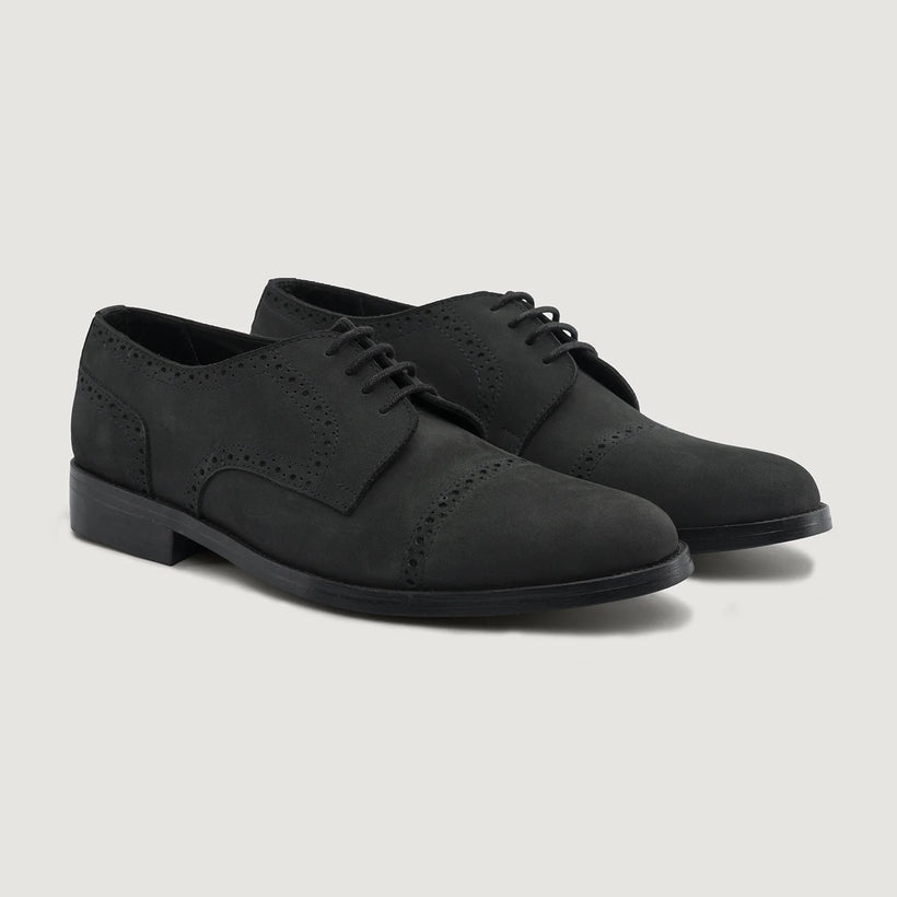 Dirk Brogues Derby Matte Noir Nubuck Leather Shoes - StudGuard pour Homme