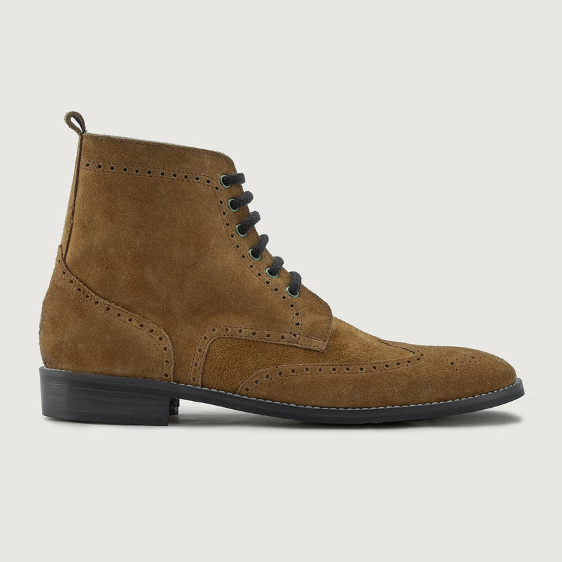 Duster Brogues Derby Marron Suede Leather Boots - StudGuard pour Homme