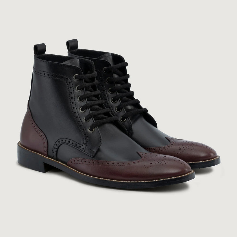 Duster Brogues Derby Bordeaux Noir Leather Boots - StudGuard pour Homme
