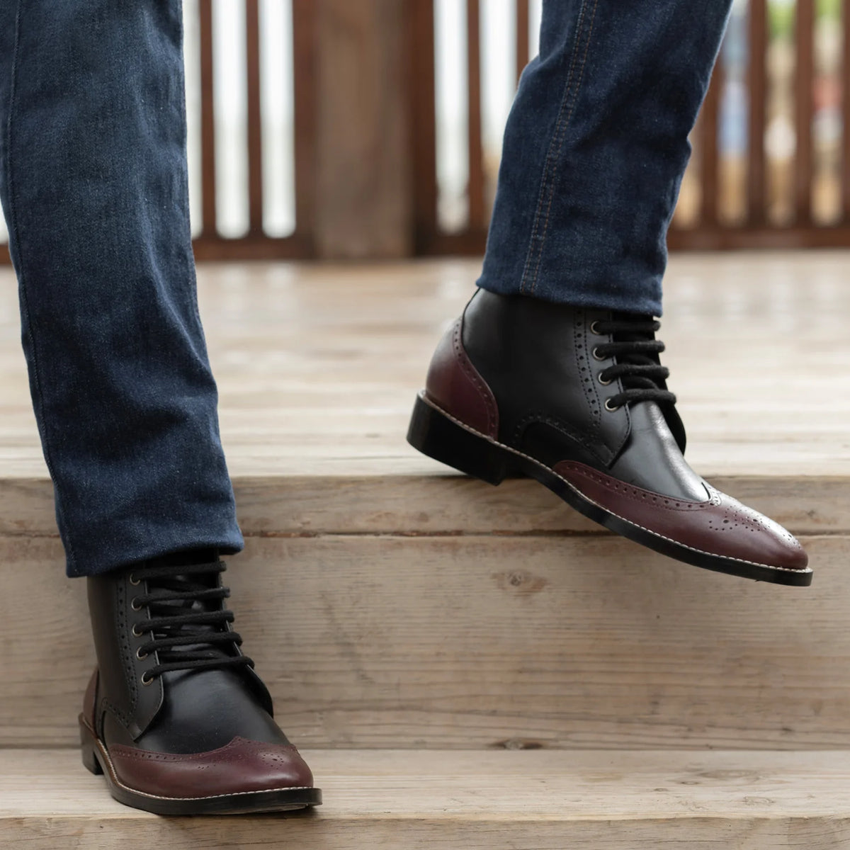Orlaven Duster Brogues Derby Bordeaux Noir Bottines en cuir - StudGuard pour Homme footwear image 9