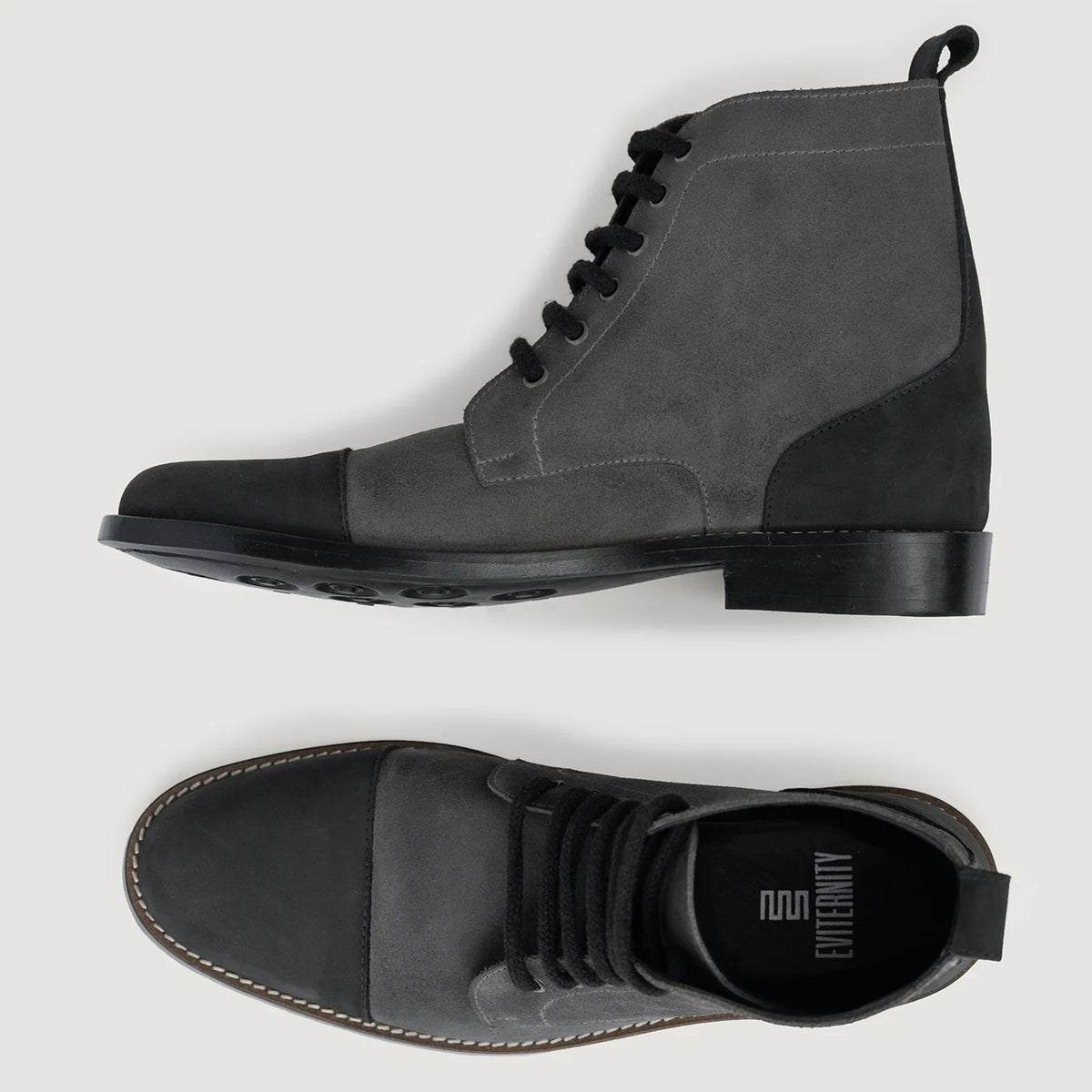 Knight Derby Gris & Noir Bottines en cuir - StudGuard pour Homme - Contrefort de talon renforcé & surpiqûres doubles de précision
