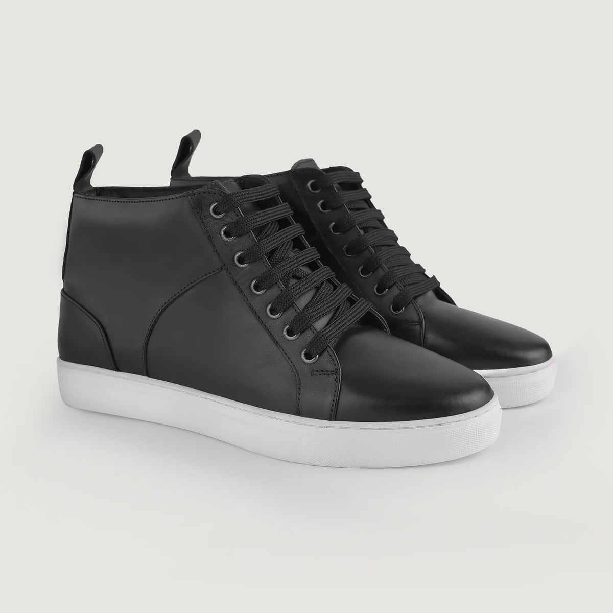 Marty High Top Noir Baskets en cuir pour Homme en cuir de vachette noir véritable - Vue de profil | Acheter en ligne