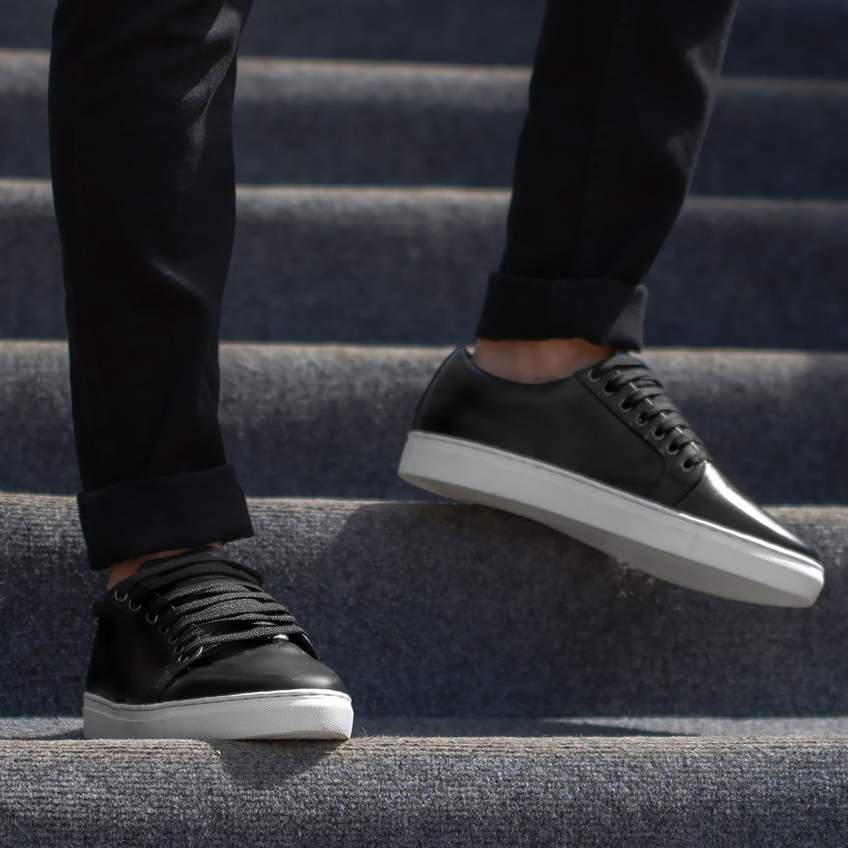 Murphy Low Top Noir Baskets en cuir pour Homme - Contrefort de talon renforcé & surpiqûres doubles de précision