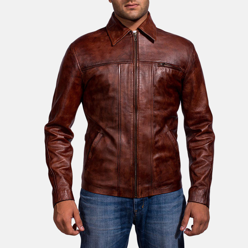 Abstract Bordeaux Veste en Cuir pour Homme