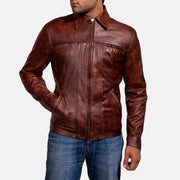 Distressed Brown Sheep Skin Burnishing Biker Jacket - Vue de dos avec coupe ajustée aux épaules &amp; ourlet soigné