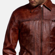 Men's Abstract Bordeaux Veste en Cuir pour Homme - Vue de profil avec coupe de manche ergonomique