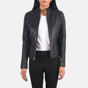 
Adalyn Matelassé Noir Veste Motard en Cuir pour Femme in Black Sheepskin Leather - Vue de face & silhouette ajustée | Acheter en ligne