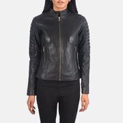 
Vue détaillée of Band & Zipper Hardware on Adalyn Matelassé Noir Veste Motard en Cuir pour Femme