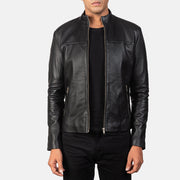 Men's Adornica Noir Veste Motard en Cuir pour Homme in Black Sheepskin Leather - Vue de face &amp; silhouette ajustée | Acheter en ligne