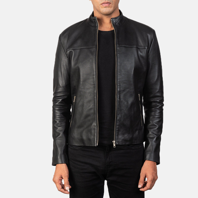 Adornica Noir Veste Motard en Cuir pour Homme