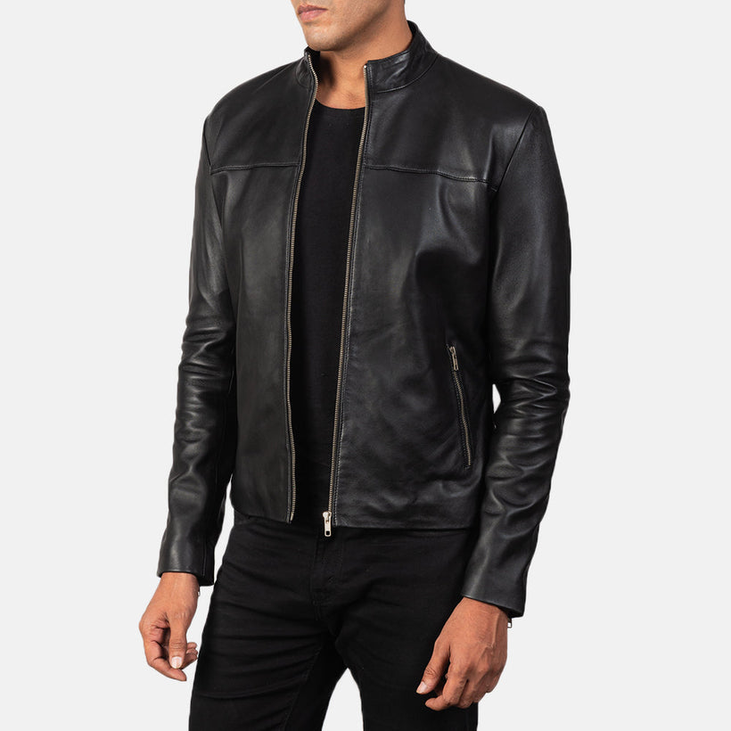 Adornica Noir Veste Motard en Cuir pour Homme