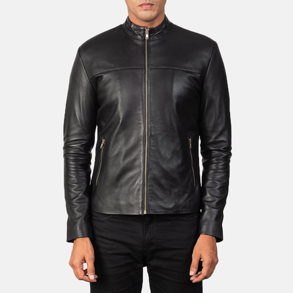 Men's Adornica Noir Veste Motard en Cuir pour Homme - Vue de profil avec coupe de manche ergonomique