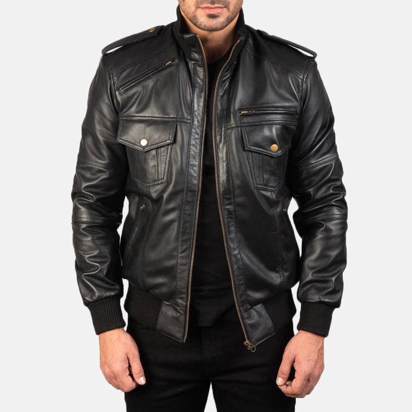 Agent Shadow Noir Blouson Bomber en Cuir pour Homme