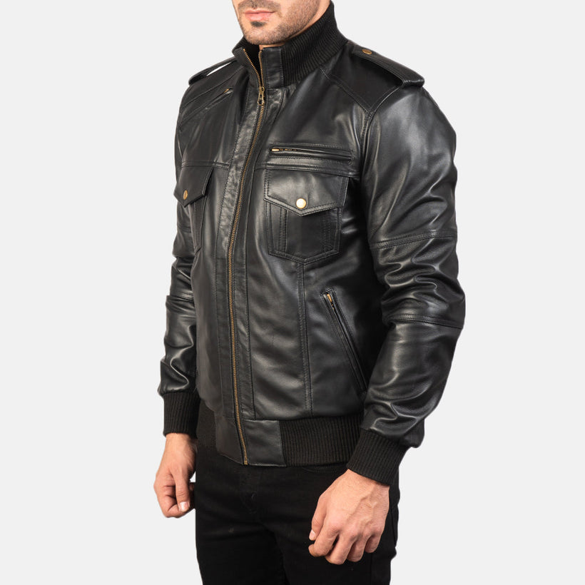Agent Shadow Noir Blouson Bomber en Cuir pour Homme