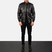 Men's Agent Shadow Noir Blouson Bomber en Cuir pour Homme - Vue de profil avec coupe de manche ergonomique