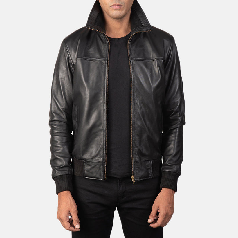 Air Rolf Noir Blouson Bomber en Cuir pour Homme