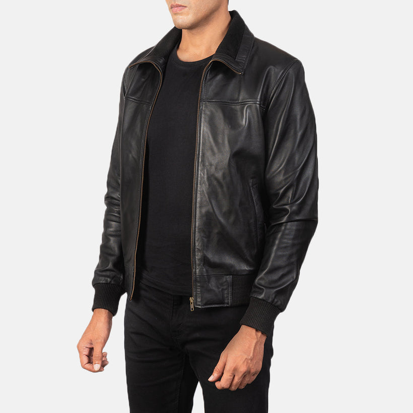 Air Rolf Noir Blouson Bomber en Cuir pour Homme