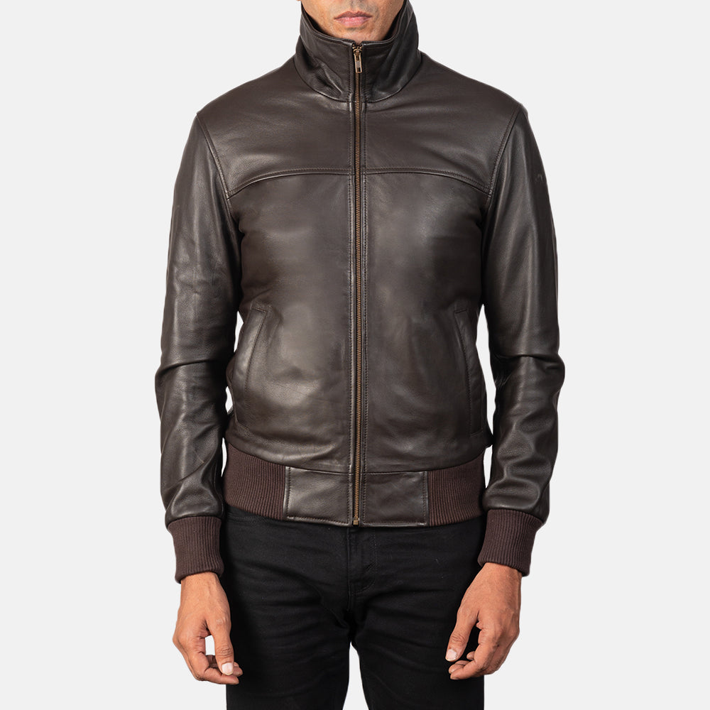 Air Rolf Mocha Brown Leather Bomber Jacket - Vue de profil mettant en valeur la coupe de manche